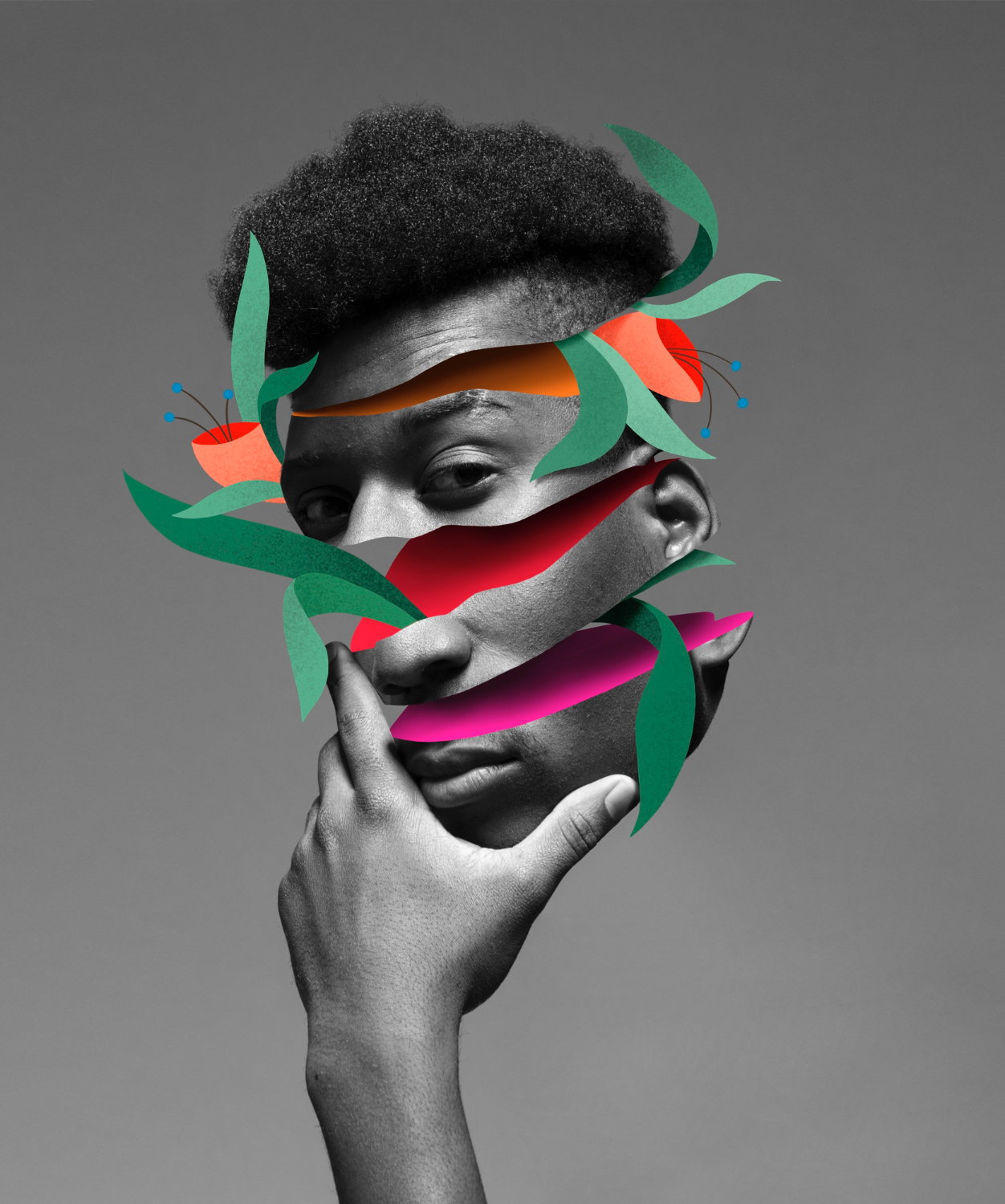 photo découpé et colorée d'un homme