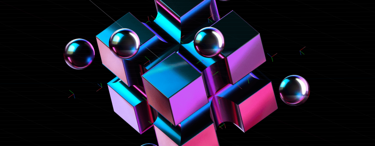 fond noir avec un cube et des boules en animation